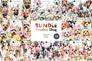 Festive dogs bundle, an Animal Illustration by TheCuteShop (Thumbnail 1 of 33)