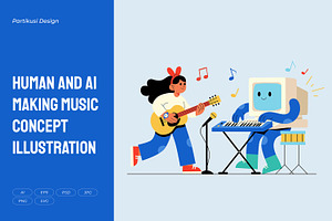 Human and AI Making Music Vector, a Technology Illustration by Partikusi Design