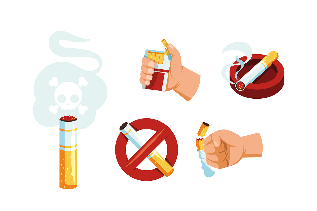 No Smoking Awareness Vector Icon Set preview 2