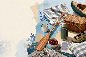 Lakehouse aesthetic with picnic item, a Photo by Dvoevnore photos