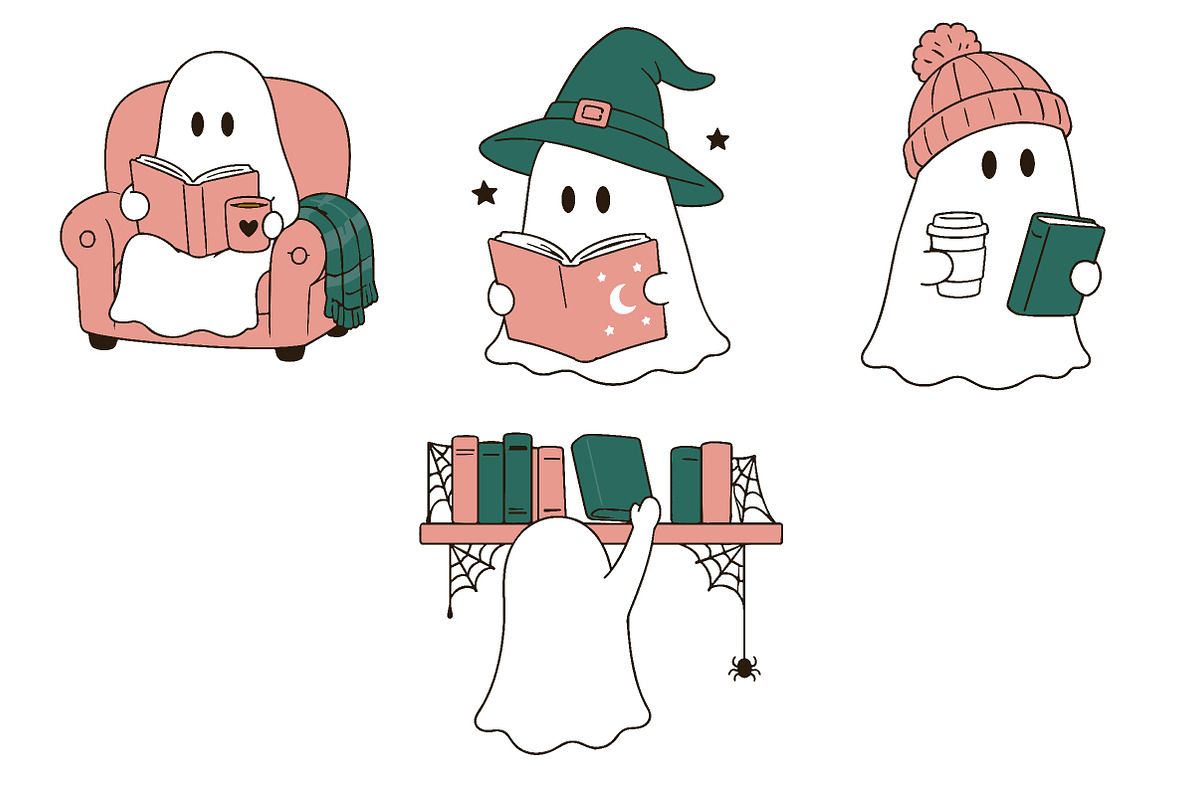 Halloween Bookish Ghost PNG Bundle, a Seasonal Illustration by Daily.Designs (Photo 4 of 4)