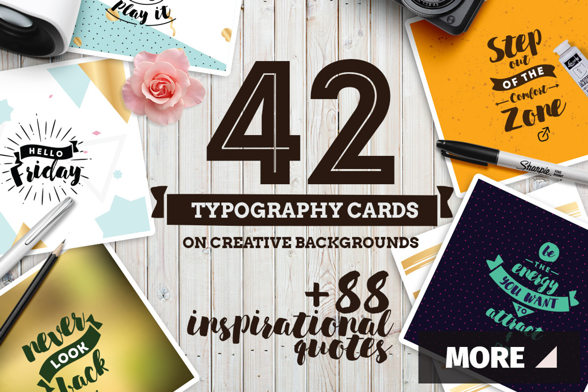 42 typography cards +bonus 88 quotes, a Decorative Illustration by pa3x (Photo 1 of 9)