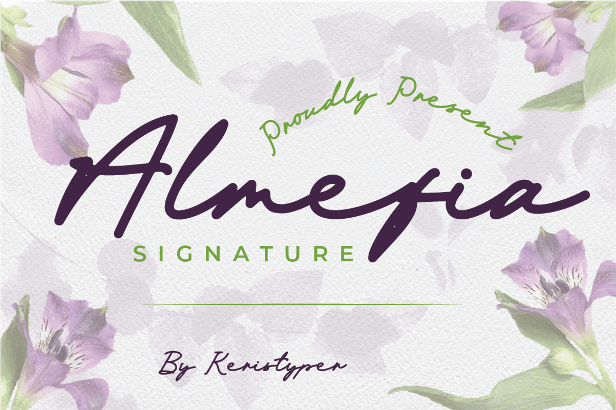 Almefia, a Script Font by kerismaker (Photo 1 of 12)