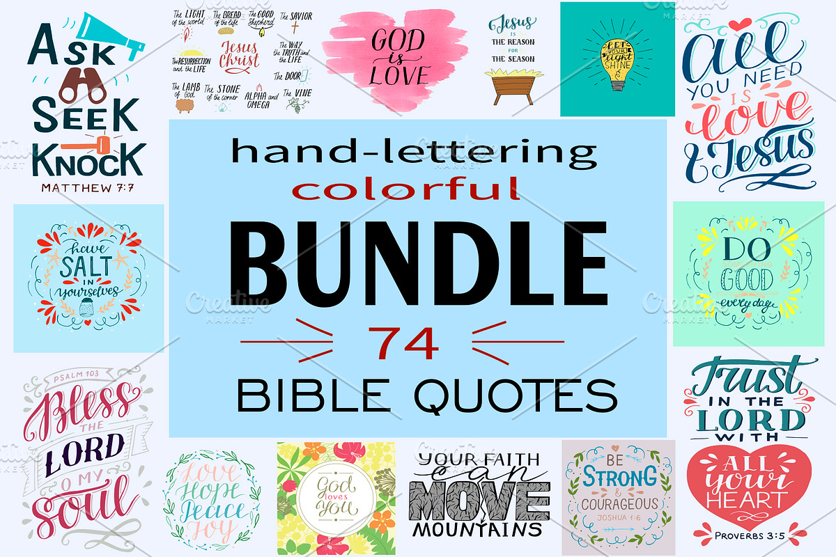 BUNDLE 74 BIBLE QUOTES, an Illustration by Ola-la-la (Photo 1 of 15)