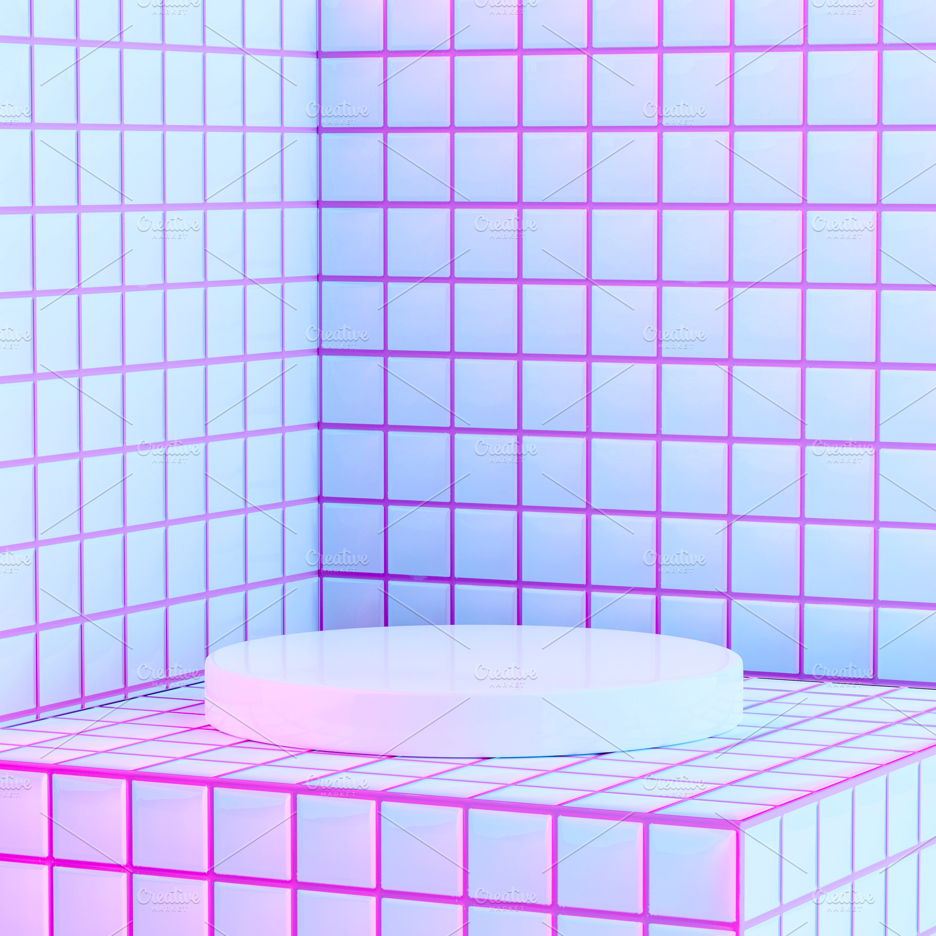 Round podium among mini tiles, an Abstract Photo by mockups & photos