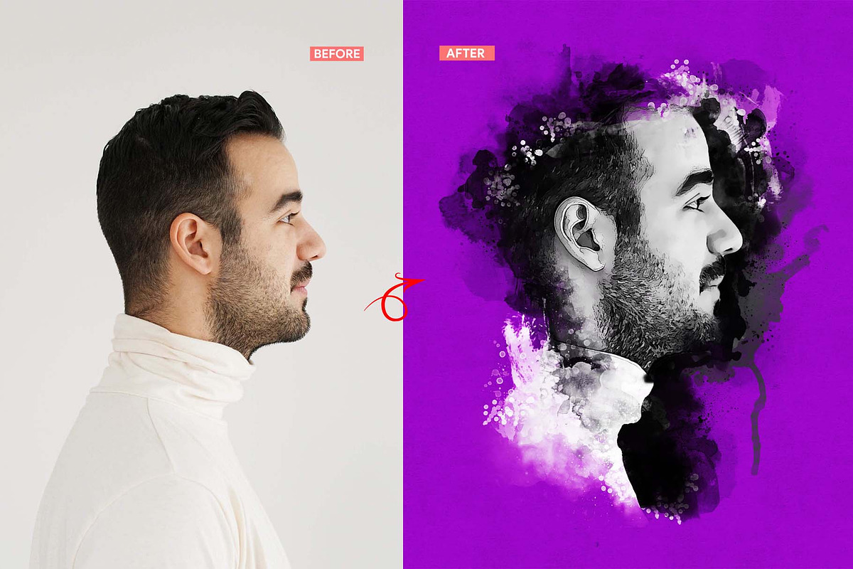 Soul Ink Mixed Media Portrait Action, an Action Add-On by MRI STUDIO (Photo 10 of 18)