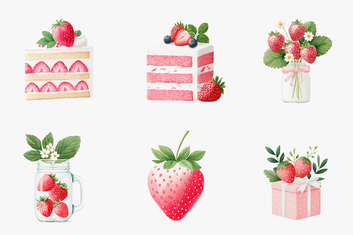 Strawberry Watercolor Clipart Set, an Illustration by CreationArt (Photo 5 of 5)