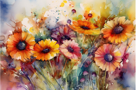 Watercolor wildflowers garden, a Nature Photo by Ylivdesign