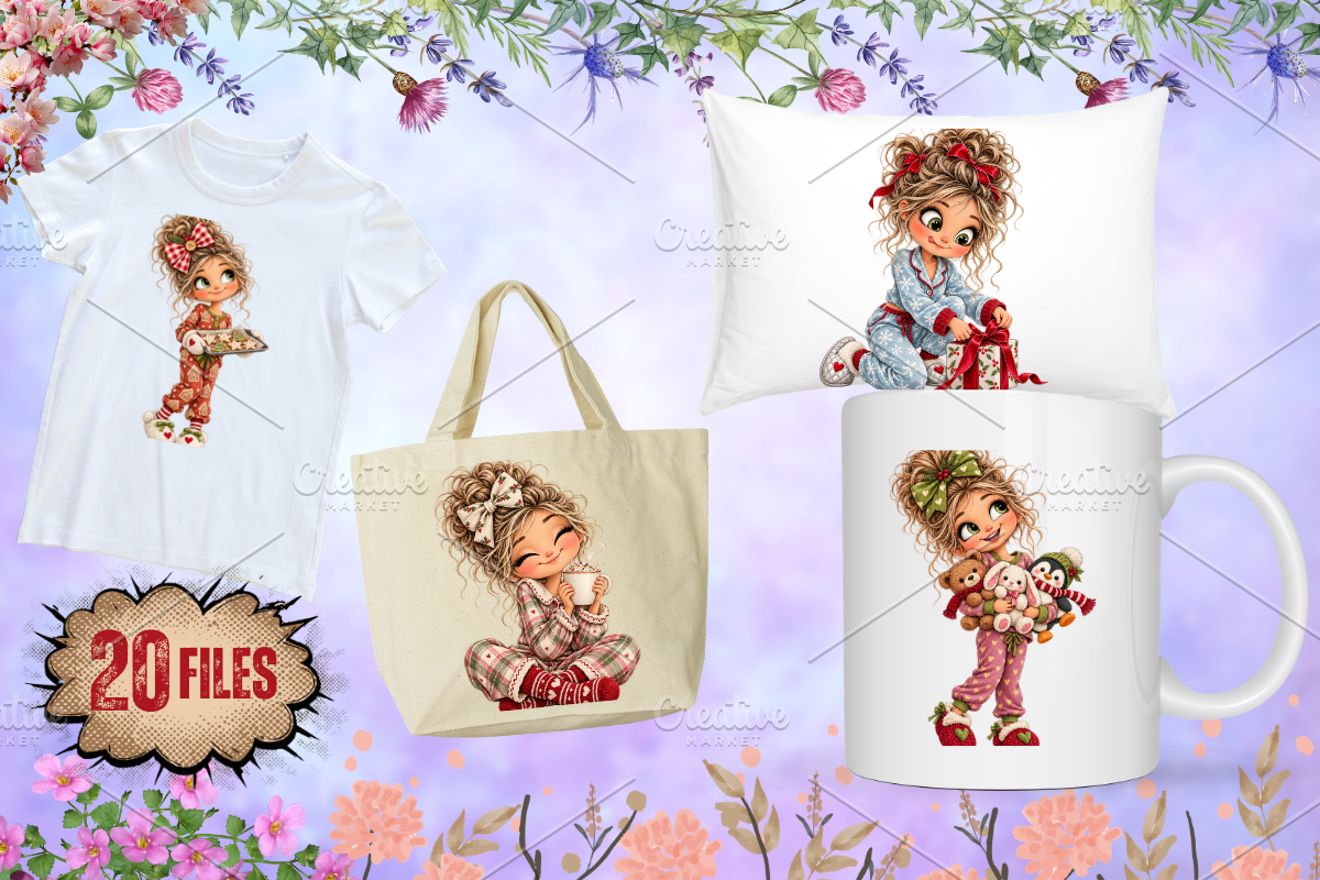 Christmas Pajama Girl Clipart Bundle, a Person Illustration by Ink Gallery (Photo 12 of 13)