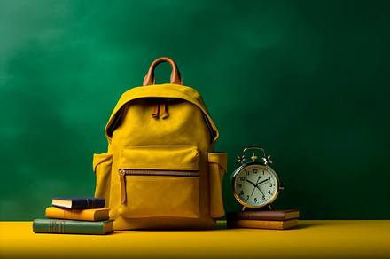 Backpack clock and school supplies, a School & Education Photo by shahsoft
