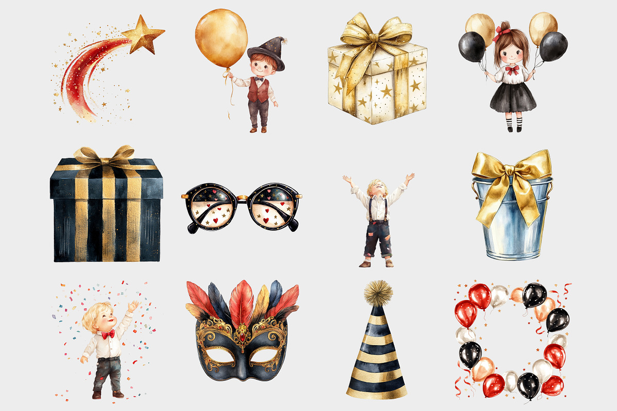 Kids New Year's Eve Clipart, a Seasonal Illustration by Design Market (Photo 2 of 5)