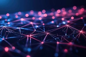 A vibrant abstract representation of a network with interconnected nodes and li, an Industrial Photo by Textures & Backgrounds