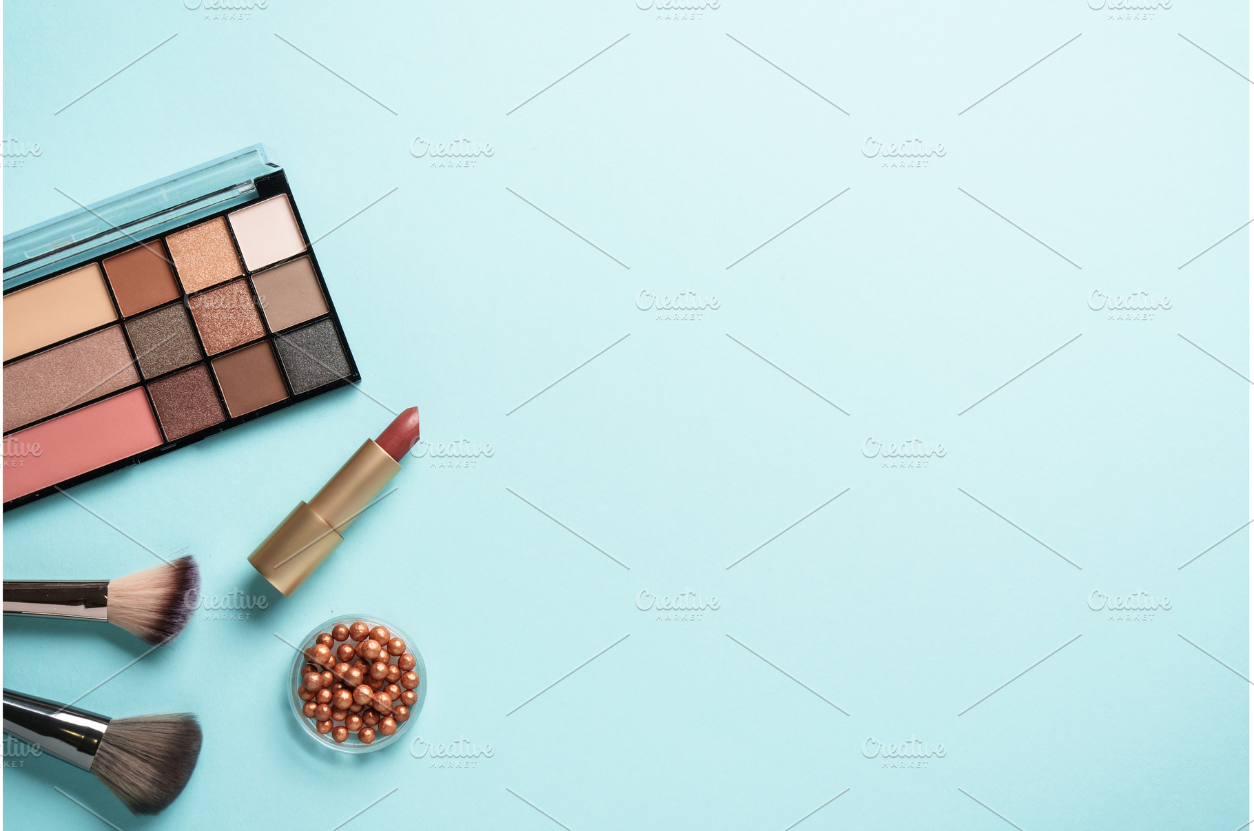 Beauty products on blue background., a Beauty & Fashion Photo by Nadia-nb