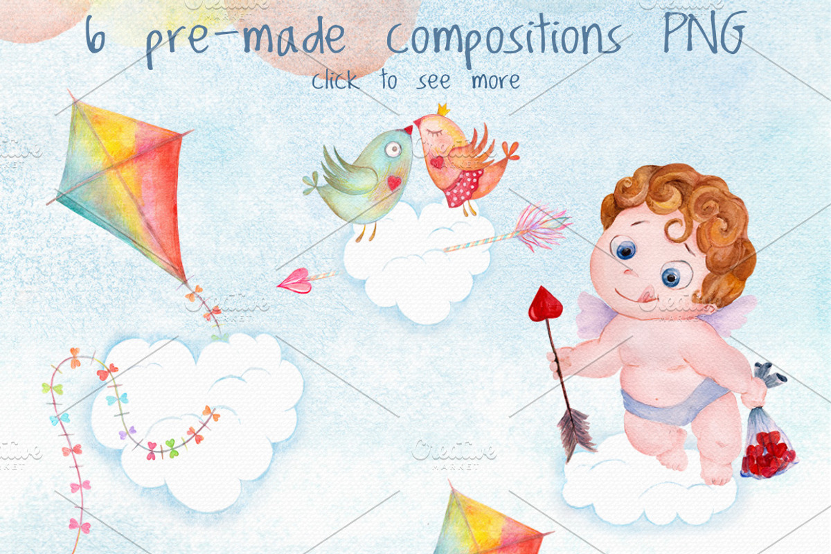 Valentines day love watercolor set, an Illustration by antuanetto (Photo 3 of 11)