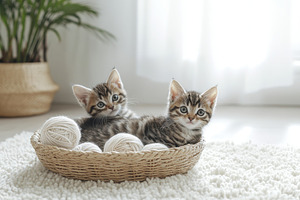 Purebred tabby kittens playfully, a Photo by Pavel_design