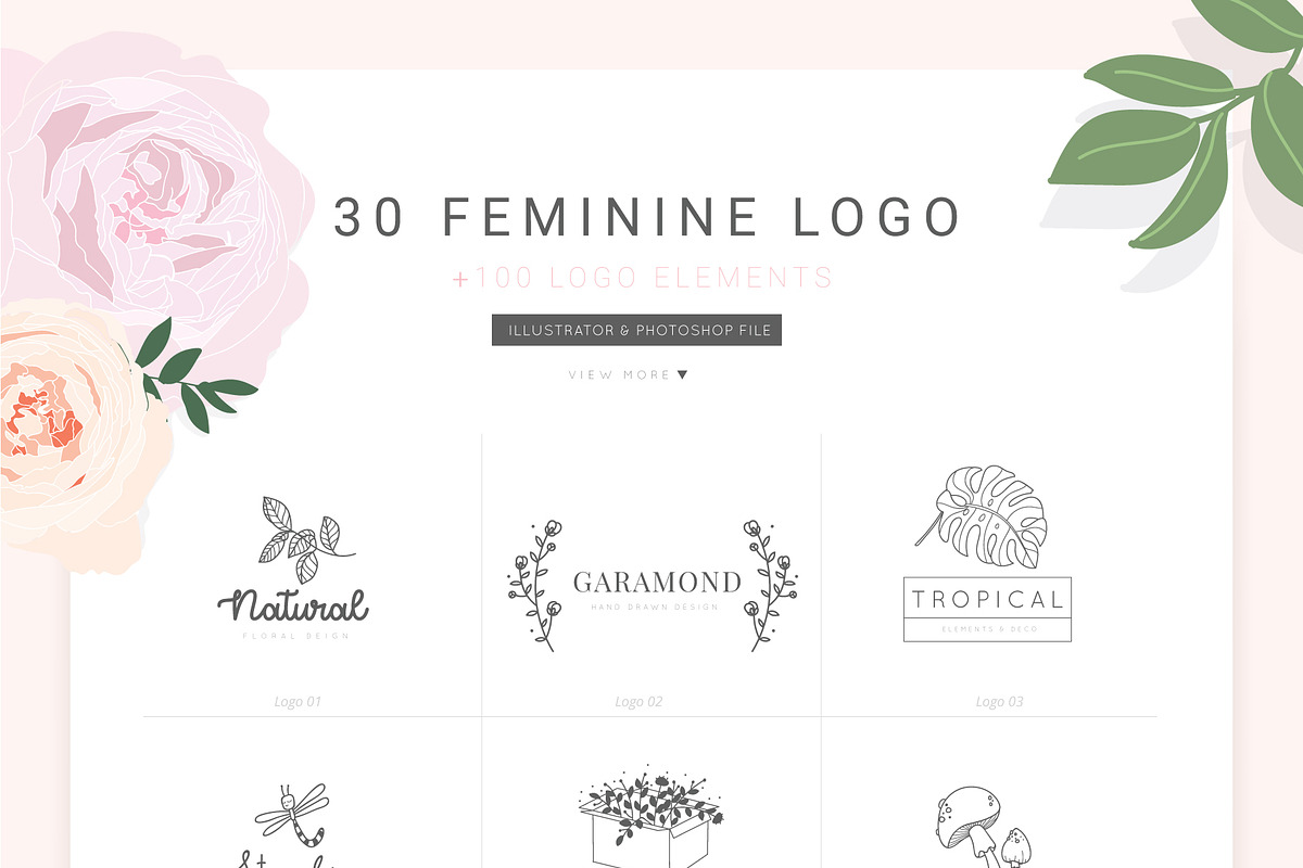 30 Feminine Logo Bundle V.1(PSD), a Branding & Logo Template by MooBeer (Photo 1 of 3)