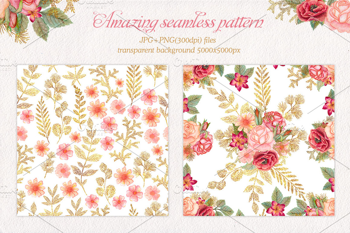 Watercolor wedding glitter flowers, an Illustration by antuanetto (Photo 8 of 13)