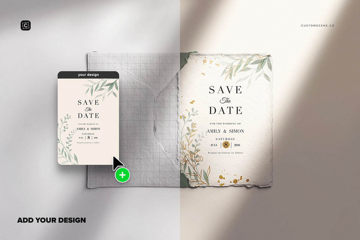 5x7in Handmade Paper Invitation, a Mockup by Custom Scene (Photo 4 of 8)