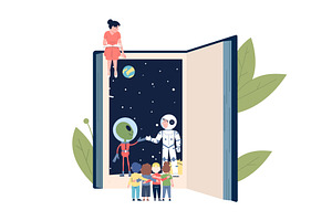 Children explore new worlds through, an Education Illustration by LadadikArt