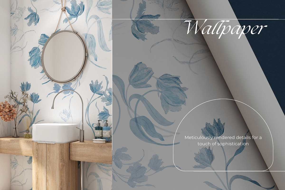 Watercolor Pattern Blue Tulips, a Pattern Graphic by MouseGrey (Photo 4 of 7)