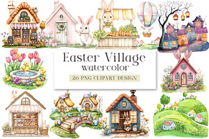 Easter Village Clipart, an Illustration by DreamArtGraphic