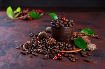 Coffee bean on black stone background stock photo containing bean and coffe, a Food & Drink Photo by YuMyart