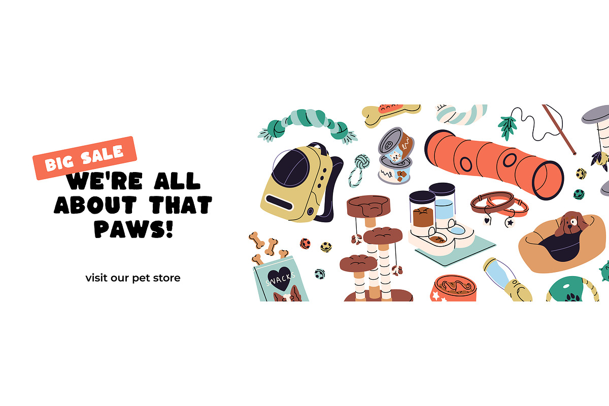 Cats & dogs items set + backgrounds, an Animal Illustration by PaperTrident (Photo 2 of 4)