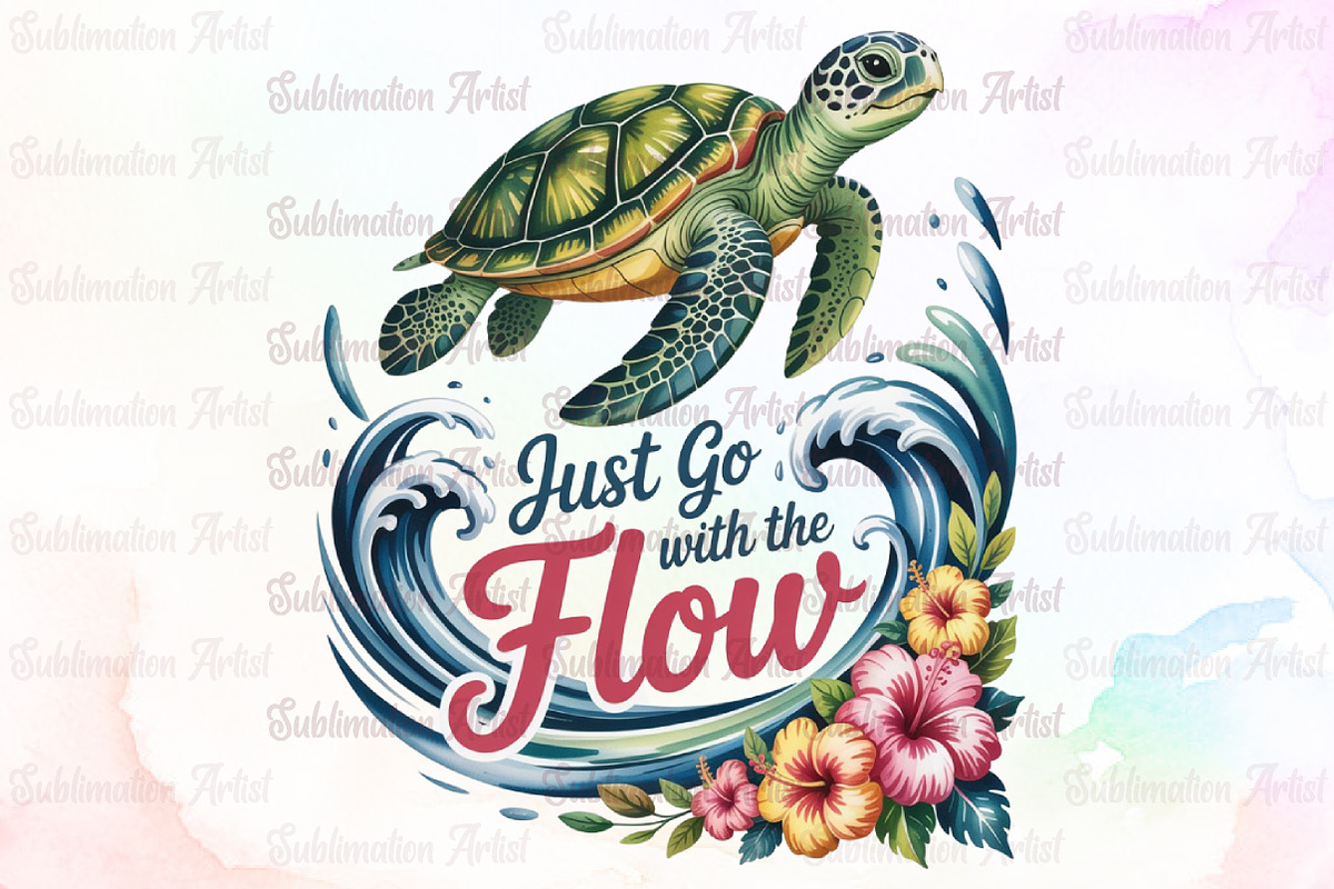 Summer Sea Turtle Waves Flowers PNG, an Illustration by Sublimation Artist (Photo 1 of 9)