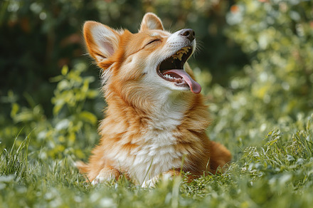 Portrait of a cute corgi dog having fun in a green meadow, an Animal Photo by AlyaAnd