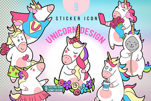 Pink unicorn sticker pack, patch