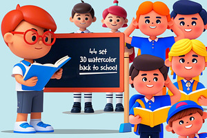 44 set 3D Back to School Cartoon, a Characters & Person 3D Model by Grappict.com