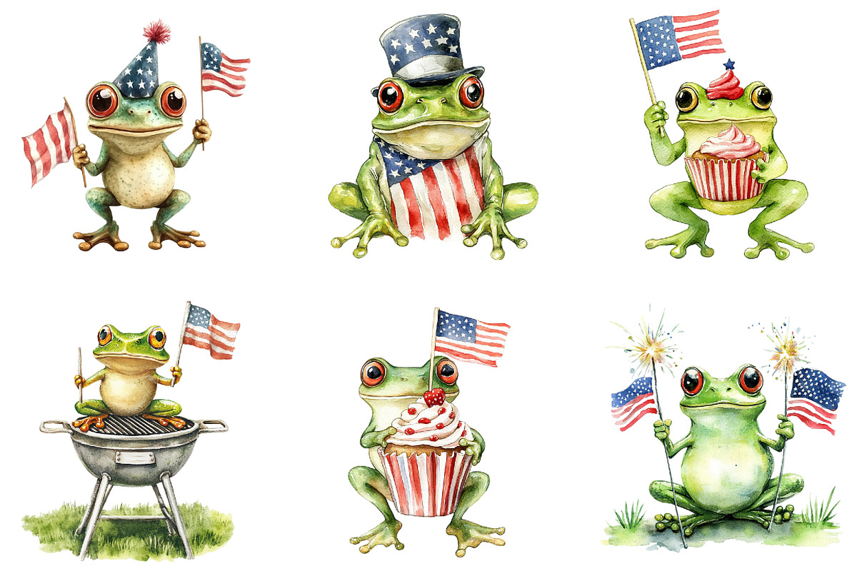 Cute Frog with Flag American Sublima, an Illustration by DreamArtGraphic (Photo 2 of 4)