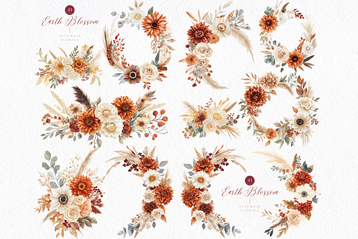 Terracotta Boho Floral Clipart, a Decorative Illustration by ClipArtCharm (Photo 4 of 4)