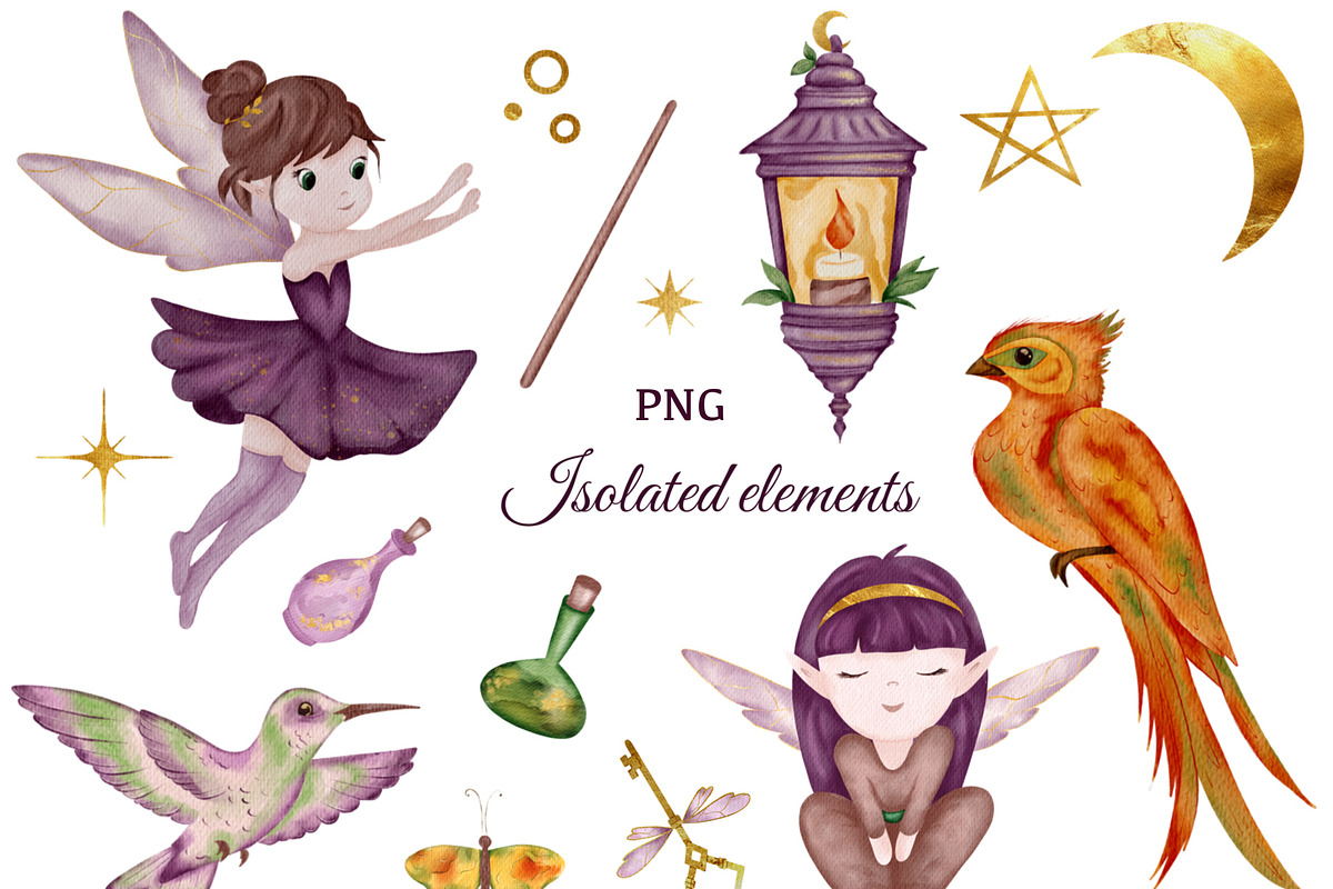 Tropical Fairy Watercolor Set, a Decorative Illustration by ZabolotnaArt (Photo 2 of 13)