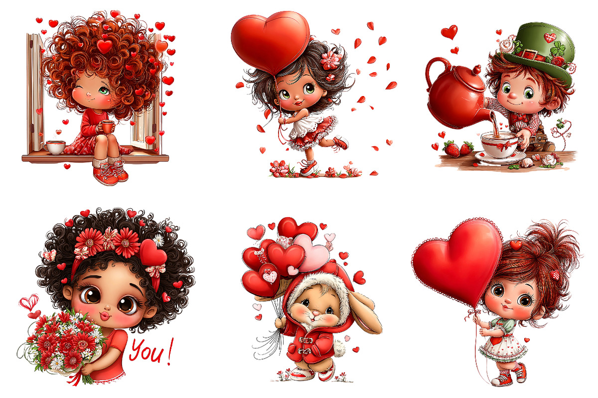 whimsical valentine clipart bundle, an Illustration by CreationArt (Photo 3 of 7)