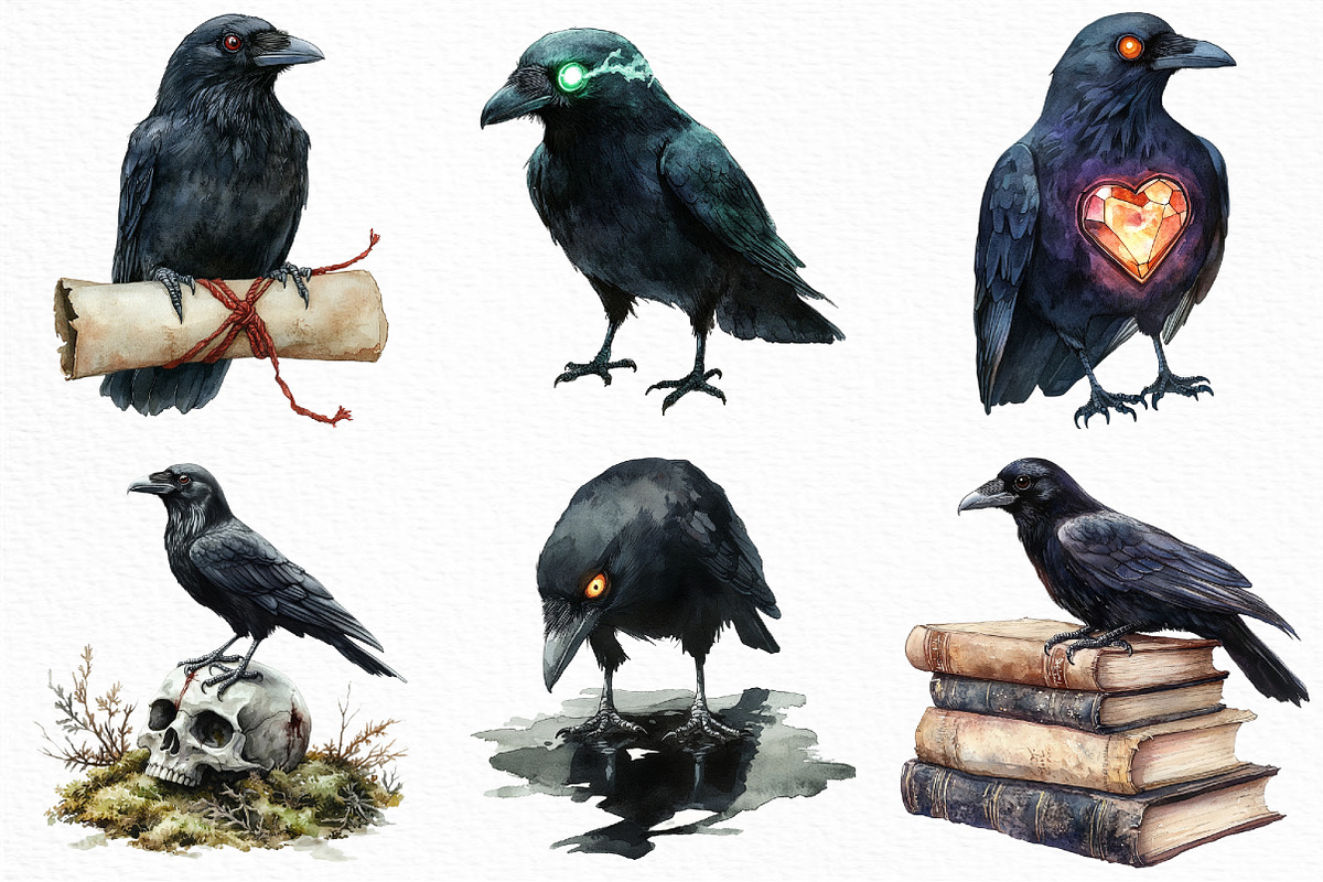 Watercolor Creepy Crow Clipart, an Illustration by Craft Nest (Photo 2 of 6)