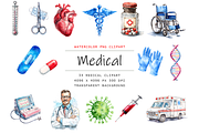 Watercolor Medical Clipart, a Decorative Illustration by stickermadness (Thumbnail 1 of 4)