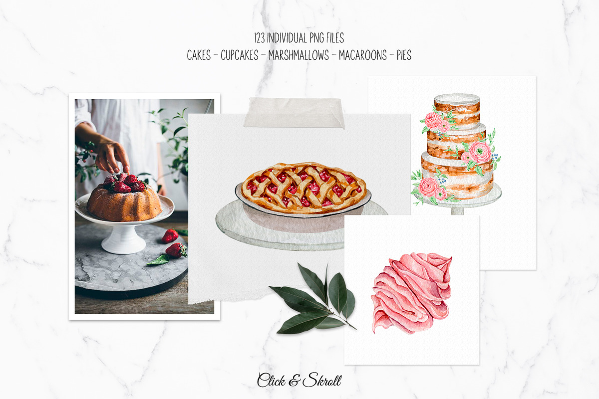 Pastry-Cook bakery watercolor set, a Food Illustration by CrystalinaShop (Photo 3 of 8)