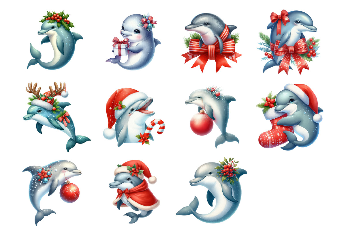 Dolphin Christmas Clipart, an Illustration by Design Market (Photo 3 of 3)