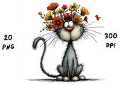 Whimsical Floral Cat Clipart, an Animal Illustration by GiraffeCreative (Thumbnail 18 of 20)