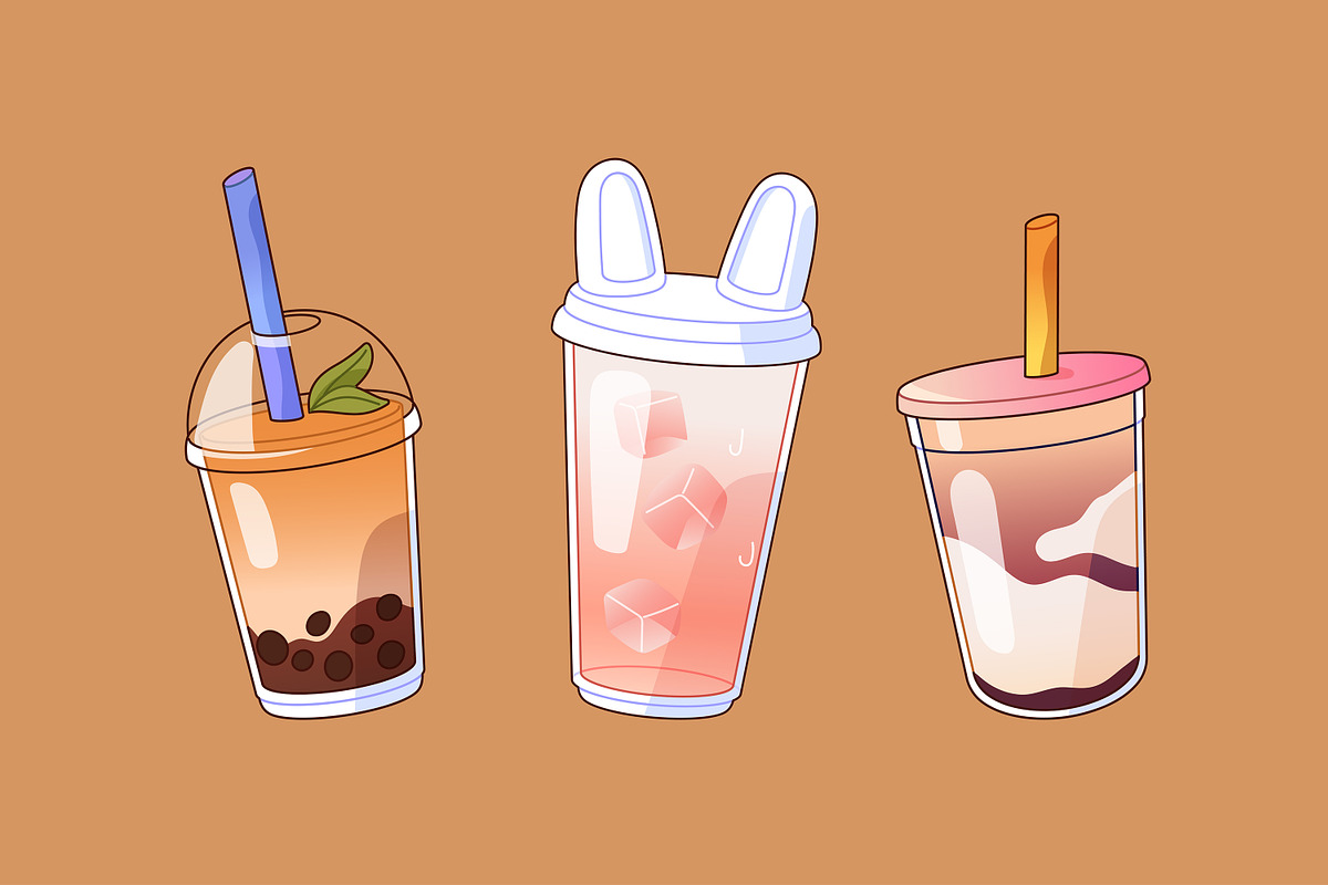 Bubble tea set + ad backgrounds, a Food Illustration by PaperTrident (Photo 2 of 11)