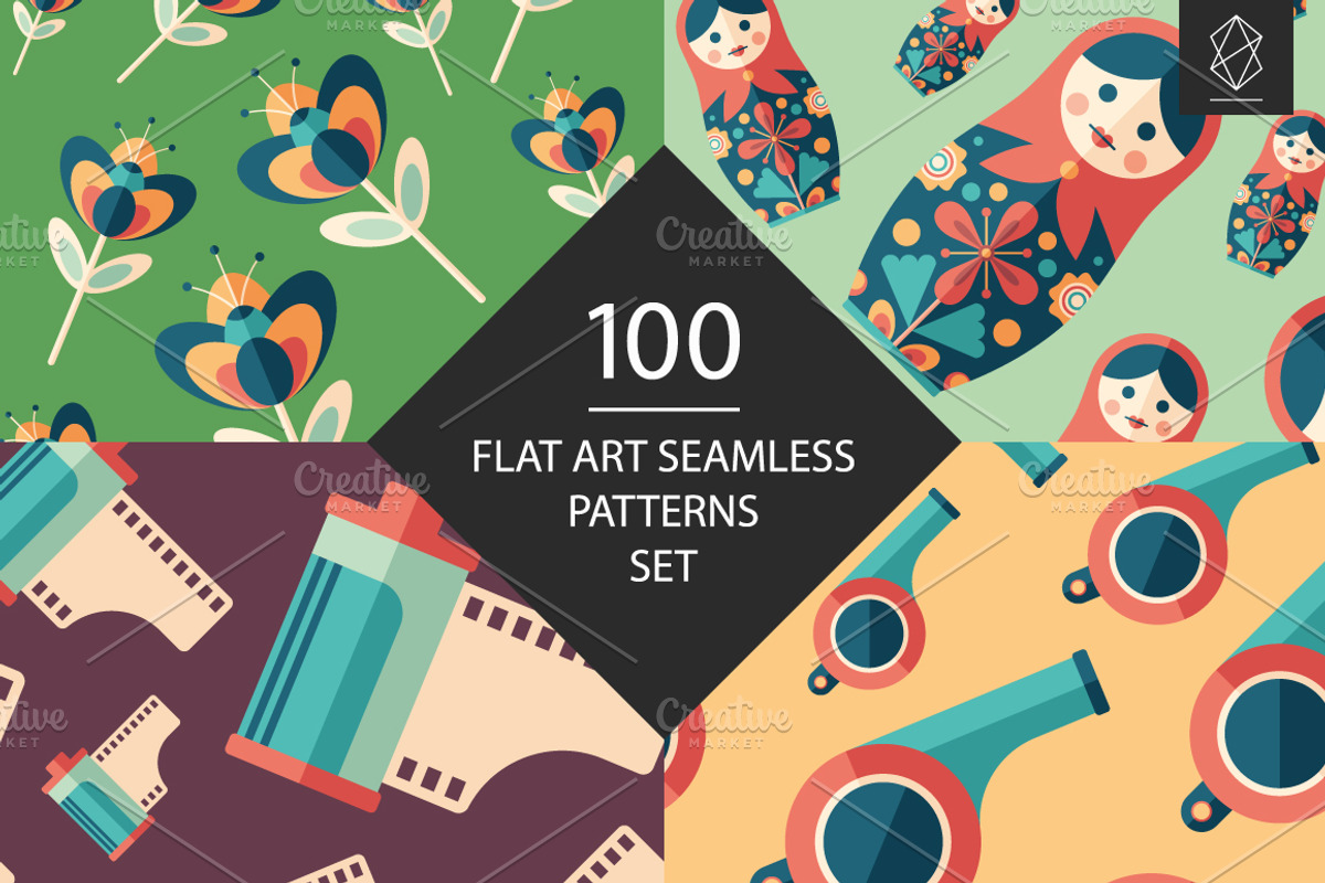100 Flat art seamless patterns set, a Pattern Graphic by Yury Velikanov (Photo 1 of 5)