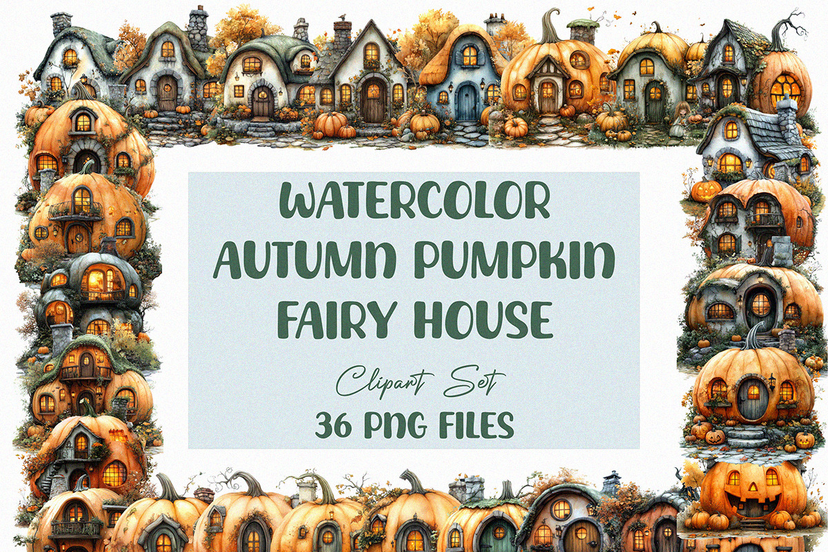 Watercolor Pumpkin Fairy House, an Object Graphic by DesignBTF (Photo 1 of 5)