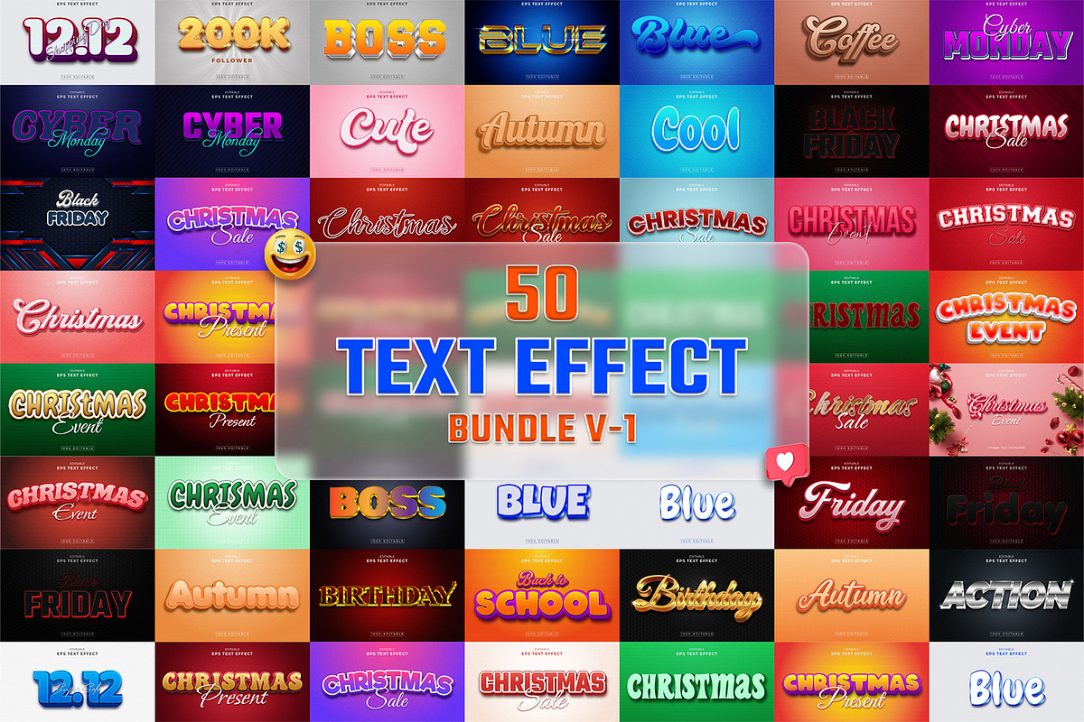 50 3d Text Effect Bundle V-1, a Layer Style Add-On by Mondols Graphic (Photo 1 of 3)