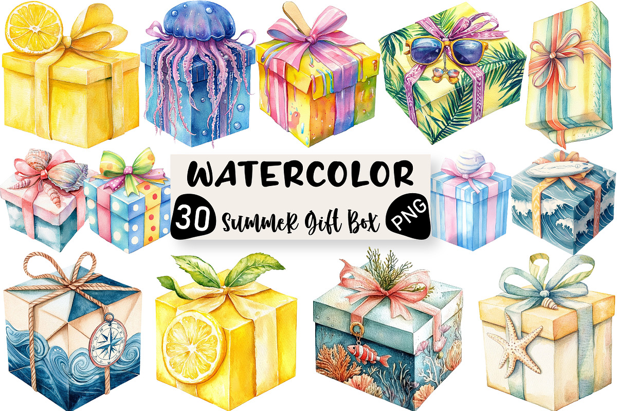 Summer Beach Gift Box PNG, an Illustration by Black Bird Studio (Photo 1 of 6)