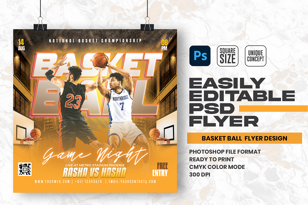 Basketball Flyer PSD Design Template, a Flyer Template by Shajib Shikder (Photo 1 of 2)