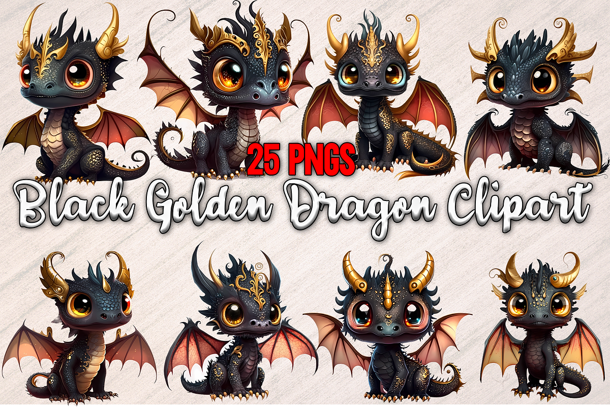 Black Golden Dragon Clipart 25 PNGs, an Animal Illustration by Leakedink (Photo 1 of 3)