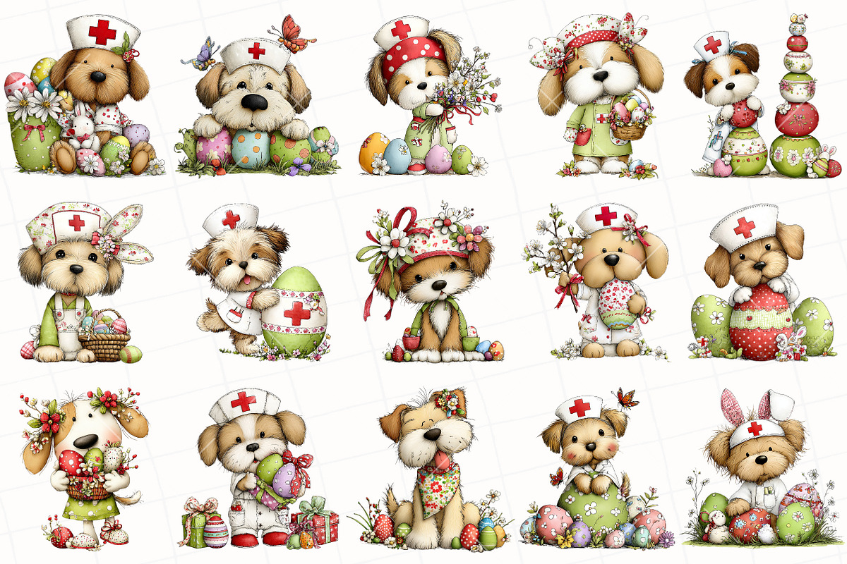 Whimsical Easter Nurse Dog Clipart, an Illustration by OK Design (Photo 3 of 6)