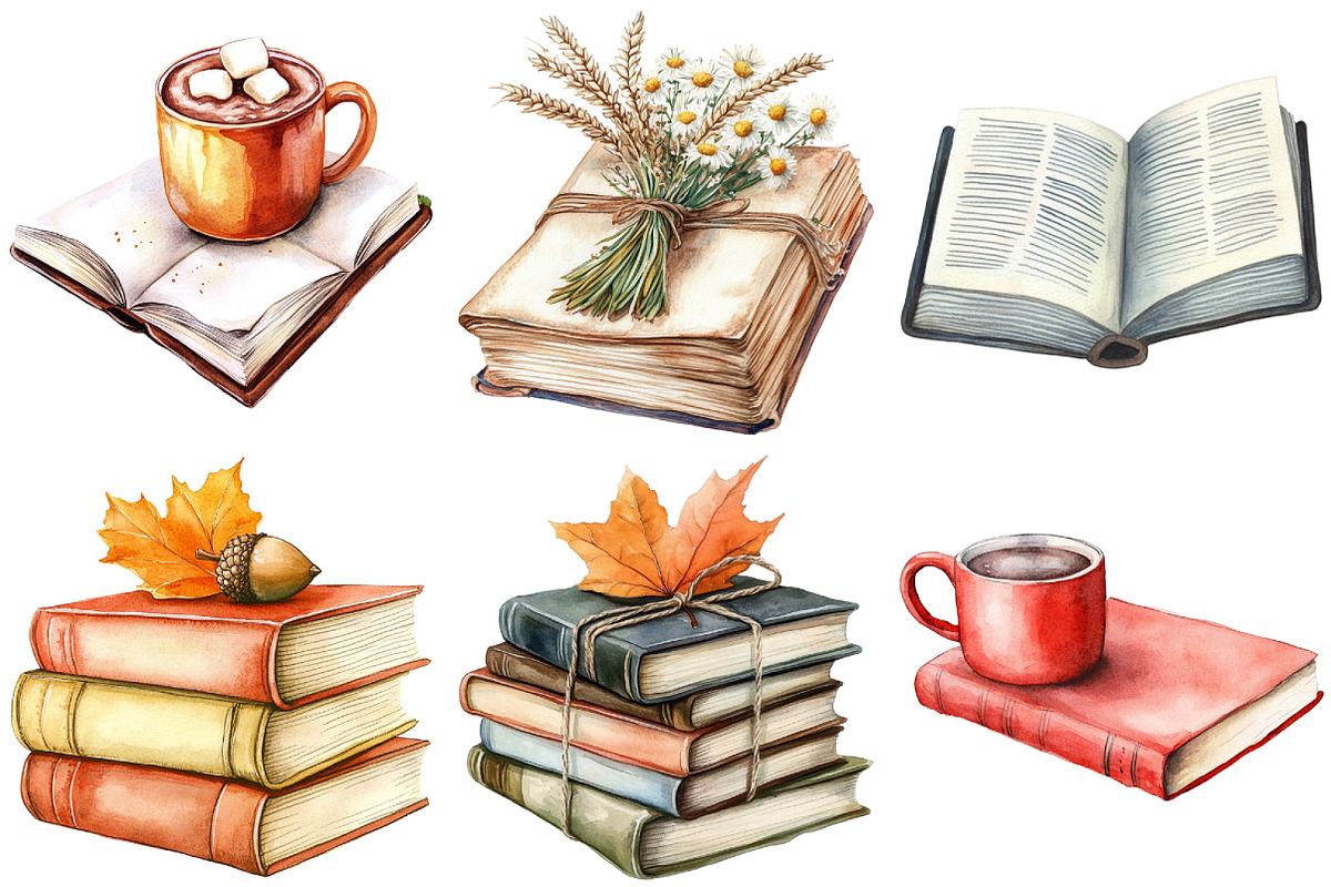 Watercolor Autumn Books Clipart, an Illustration by Craft Nest (Photo 5 of 6)
