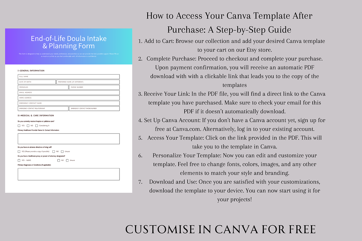 END OF LIFE DOULA INTAKE FORM, a Marketing Template by Daring Digies (Photo 2 of 4)
